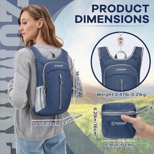 ZOMAKE 10L Ultra Lightweight Packable Backpack, Small Daypack Light Foldable Backpacks Water Resistant Day Bag for Hiking(Navy Blue) - color: Navy Blue A1, size: 10L