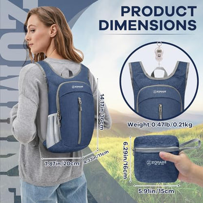 ZOMAKE 10L Ultra Lightweight Packable Backpack, Small Daypack Light Foldable Backpacks Water Resistant Day Bag for Hiking(Navy Blue) - color: Navy Blue A1, size: 10L