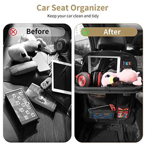 LUCMO Car Backseat Organizer with Foldable Tablet Holder, Black - color: Black-2, size: 1 Pack with Food Tray