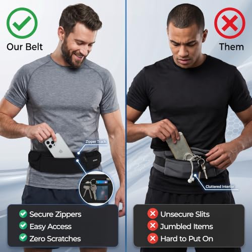 The Belt of Orion Running Belt, No-Bounce Waist Pack, 3 Pockets | Running Belt, No-Bounce Fit, 3 Zippered Pockets, Adjustable, For Running, Workouts & Hiking 9x3.5in - size: Classic 9"x3.5"