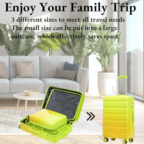 3-Piece Luggage Set 20/24/28’’ Hard-shell with 360° Spinner Wheels, Gradient Color Suitcase with Combination Lock, Lightweight PC Material, (Green+ Yellow) - color: Green-Yellow Gradient, size: 3-Piece Set(20''&24''&28'')