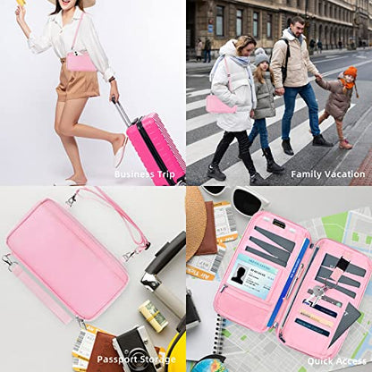 WALNEW Passport Holder for Travel Family, RFID Blocking Passport Wallet - color: Pink