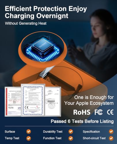 3 in 1 Magnetic Wireless Charger for Apple Multiple Devices, Foldable Fast Charging Station - Magsafe Charger Stand, Travel Charger Pad for iPhone 17 16 15 14 13 12 Series/Apple Watch/AirPods Orange - size: Orange