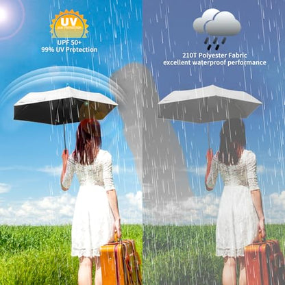GAOYAING Compact Auto Travel Umbrella - 10.3" Folded, UPF 50+ UV Protection, Lightweight 9.3oz with Case - color: White