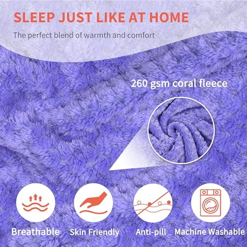 Tirrinia Travel Blanket Compact with Bag, Soft Lightweight Wearable Blanket with Foot Pockets, Airplane Travel Essential Gift - color: Purple