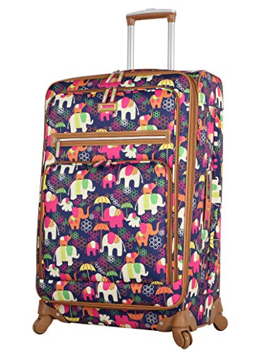 Lily Bloom Design Pattern 28" Luggage Softside Expandable With Double Spinner Wheels, Large Lightweight Suitcase Checked Bag For Women - color: Elephant Rain
