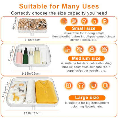 3PCS Clear Hard Shell Zipper Case,9.9*7.9*2in,Travel Toiletry Cosmetic Bags - color: White, size: M