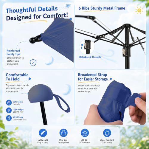 BAODINI Mini Travel Umbrella with UV Sun Protection, Compact Pocket-Size - color: Dark Blue
