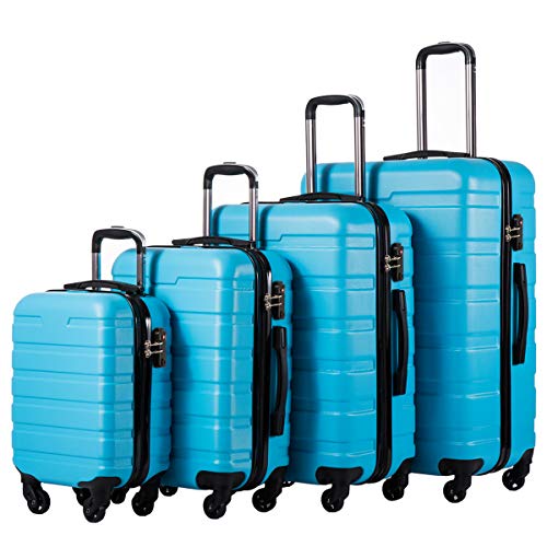 Coolife Luggage Set, Lightweight Durable Hardshell, 4 piece, Blue - color: Family Set-Blue