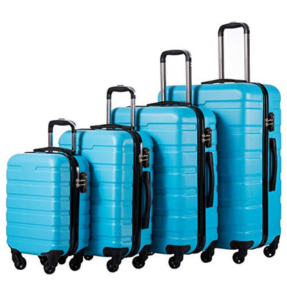 Coolife Luggage Set, Lightweight Durable Hardshell, 4 piece, Blue - color: Family Set-Blue