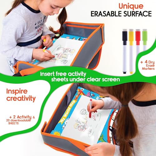 ECOFANTASY Kids Car Seat Travel Tray, Car Table & Lap Desk – Orange - color: ORANGE