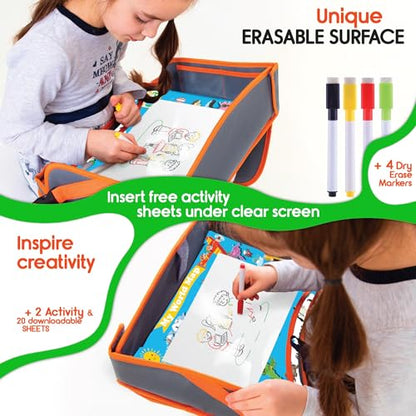 ECOFANTASY Kids Car Seat Travel Tray, Car Table & Lap Desk – Orange - color: ORANGE