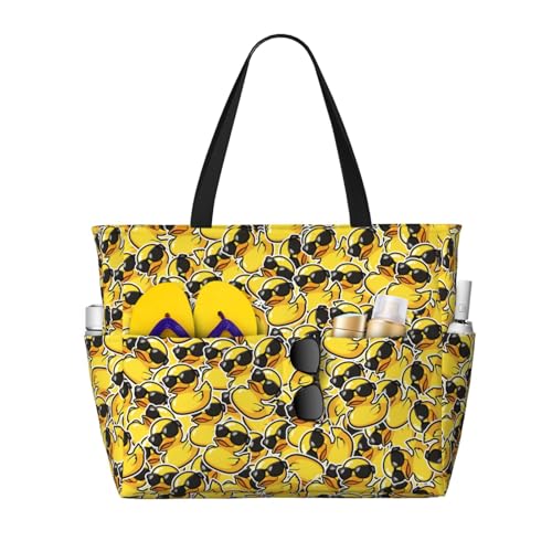 Beach Tote Bag for Women Foldable Waterproof and Sandproof Tote Bag with Zipper Print Beach Bag Large Travel Bag - color: Duck