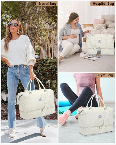Travel Weekender Duffle Bag for Women: Overnight Bags with Shoe Compartment - color: 6-Beige, size: Large