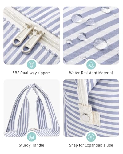 Narwey Travel Toiletry Bag for Women, Large Makeup Cosmetic Organizer Bag - color: Y-Greyish Blue Stripe