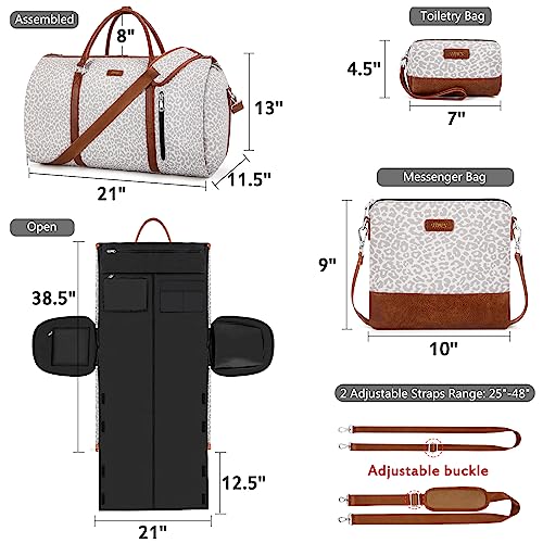 Convertible 2-in-1 Garment Bags for Travel with Waterproof Shoe Compartment - color: F-Grey Leopard