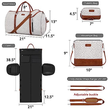 Convertible 2-in-1 Garment Bags for Travel with Waterproof Shoe Compartment - color: F-Grey Leopard