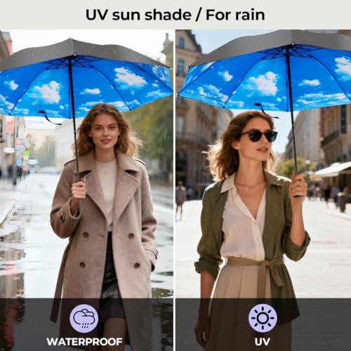 LLanxiry Compact Travel Umbrella, Windproof Automatic Umbrellas for Rain - color: (High clouds), size: 44 Inch