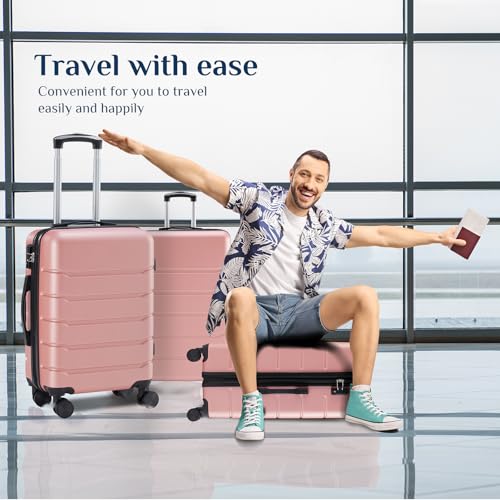 OLIXIS 3-Piece Luggage Set, Carry On Suitcases with Spinner Wheels, Expandable Travel Luggage with TSA Approved Lock & ABS Hard Shell, Pink, 20/24/28 Inch - color: Pink, size: 20/24/28IN