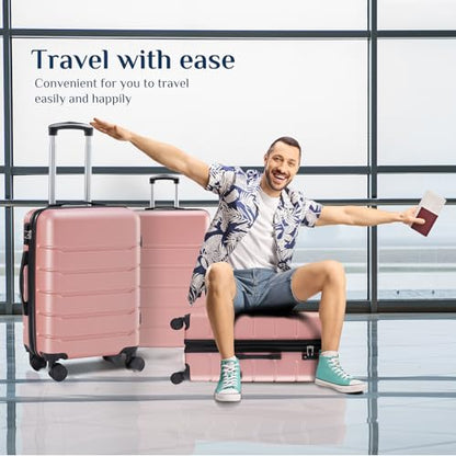 OLIXIS 3-Piece Luggage Set, Carry On Suitcases with Spinner Wheels, Expandable Travel Luggage with TSA Approved Lock & ABS Hard Shell, Pink, 20/24/28 Inch - color: Pink, size: 20/24/28IN