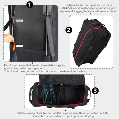 31” 95L Expandable to 125L Foldable Wheeled Duffle Bag, Black Red - color: Black Red