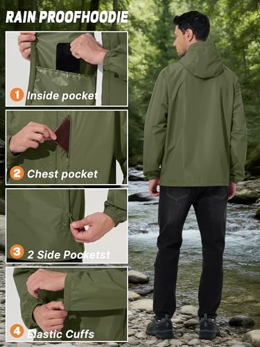 UIQUR Mens Cycling Jacket Waterproof Rain Jacket - color: Army Green, size: X-Large