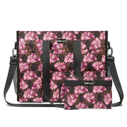 TOPDesign Utility Water Resistant Tote Bag with 22 Pockets, Zipper Closure - color: Baroque Carnation, size: Medium