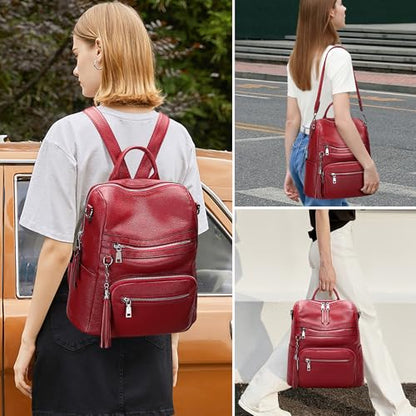 ALTOSY Genuine Leather Backpack for Women Soft Large Shoulder Bag - color: Wine Red