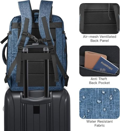 55L Extra Large Travel Backpack for Men, Expandable Carry On Backpack - color: Blue, size: 3X-Large(22"x14"x10")
