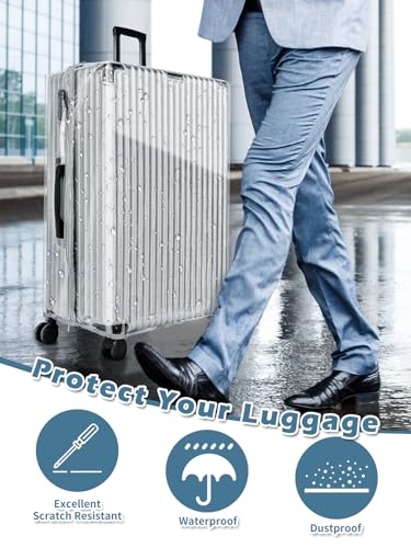 Yotako Upgraded Zippered Clear PVC Suitcase Cover, 30 Inch Luggage Covers for Wheeled Suitcase 30" - color: 70%clear 30%grey, size: 30inch