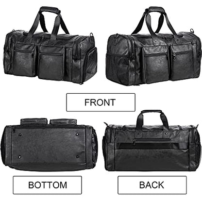 Travel Bag with Shoe Pouch,Weekender Overnight Bag Leather Large Carry On Bag - color: Black