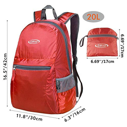 G4Free 20L Small Packable Travel Hiking Backpack for Men Women - color: Red, size: 20L