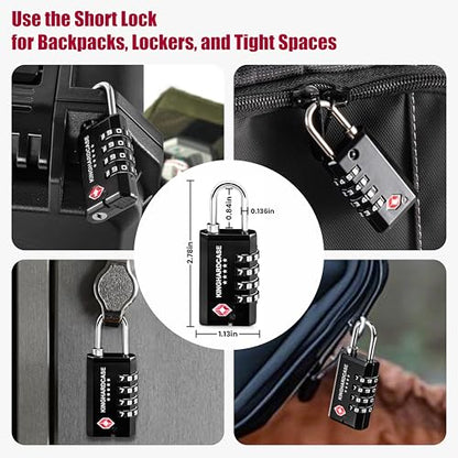 Kinghardcase 2 Pack TSA Locks for Luggage, 4-Digit Combination Travel Locks for Gun Cases, Toolboxes, Ammo Cases, Bags, Suitcases, Backpacks, Resettable Zinc Alloy Lock with Hook