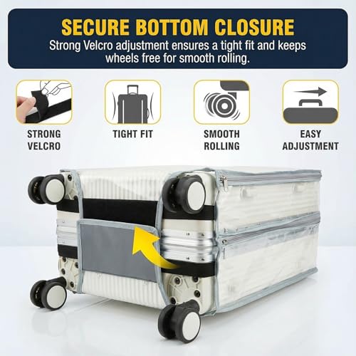 Clear Carry On Luggage Cover, Expandable Width, No Disassembly, 24 Inch with Front Pocket Zipper, PVC Plastic Material, Travel Waterproof Transparent Suitcase Protector - color: Expandable (Front Access Only), size: 24 inch (Right Handle)