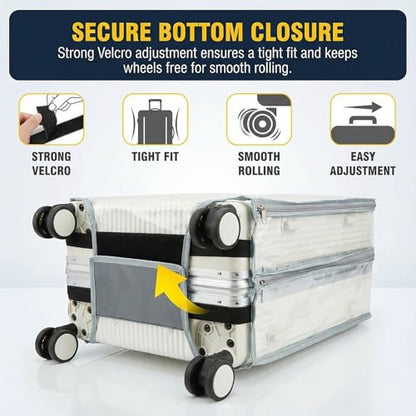 Clear Carry On Luggage Cover, Expandable Width, No Disassembly, 24 Inch with Front Pocket Zipper, PVC Plastic Material, Travel Waterproof Transparent Suitcase Protector - color: Expandable (Front Access Only), size: 24 inch (Right Handle)
