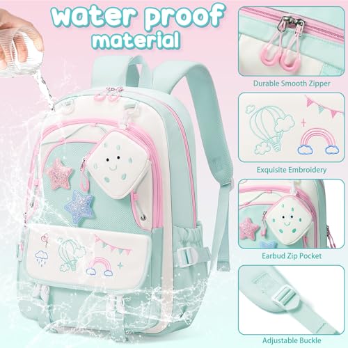Fimibuke Kids Backpacks for Girls, 4 PCS Cute Bookbag Set for School Green - color: Mint Green