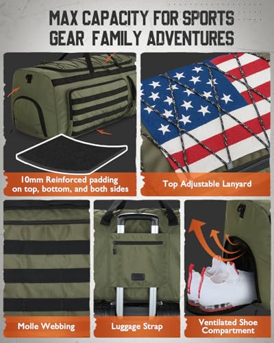 Gonex 130L Extra Large Duffel Bag, Convertible Travel Duffle - color: Army Green, size: 130L