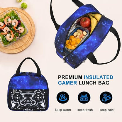 Boys Backpack Set 3PCS Ages 6-12, Kids School Backpack - color: Gamer Starry Blue