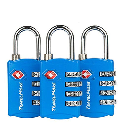 TravelMore 수하물 자물쇠 TSA 승인, 4자리 여행용 콤비네이션 자물쇠 - color: 블루., size: 3개