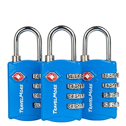 TravelMore Luggage Locks TSA Approved, 4-Digit Travel Combination Locks - color: Blue, size: 3 Pack