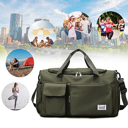 Suruid Gym Bag with Shoe Compartment, Sports Duffle Bag for Women, Agreen - color: Olive Green