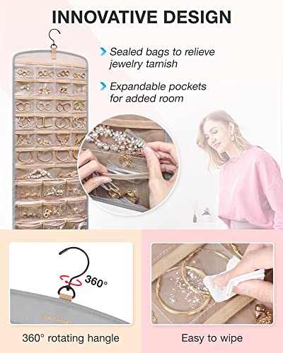 BAGSMART Hanging Jewelry Organizer, Necklace Holder Anti-tangle, Large Grey - color: Grey, size: Large - Standard