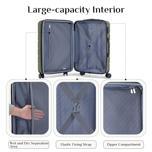 OLIXIS 3-Piece Luggage Set, Carry On Suitcases with Spinner Wheels, Expandable Travel Luggage with TSA Approved Lock & ABS Hard Shell, Olive Green, 20/24/28 Inch - color: Olive Green, size: 20/24/28IN