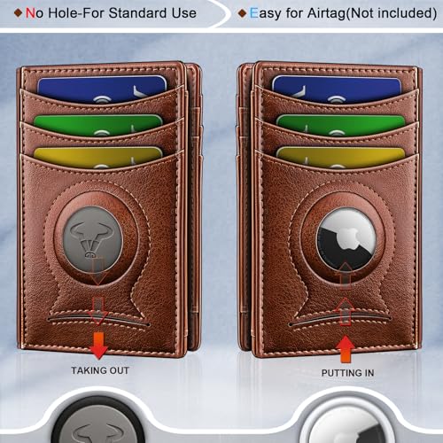 BULLIANT Slim Leather Wallet For Men 12Cards Magnetic Closure RFID Blocking - color: Brick Brown8272