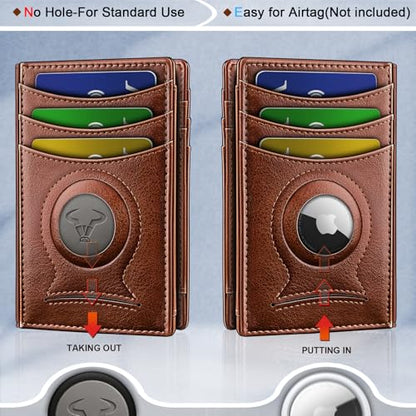 BULLIANT Slim Leather Wallet For Men 12Cards Magnetic Closure RFID Blocking - color: Brick Brown8272