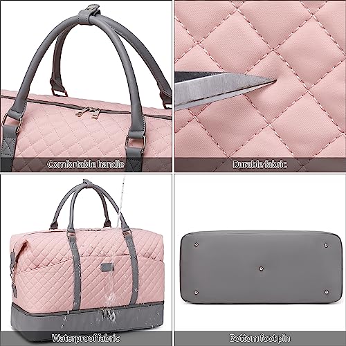 Weekender Bag, Large Travel Duffel Bag for Women, Carry on Overnight Bag with Shoe Compartment and Toiletry Bags - color: A-Pink