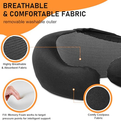 Travel Pillow and Blanket Set for Airplane, Hooded Memory Foam Neck Pillow - color: Pink