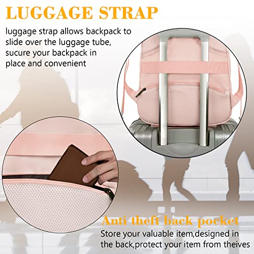 MATEIN Pink 15.6 Inch Laptop Backpack, Cute Computer Travel Bag for Women - color: Pink, size: 15.6 Inch