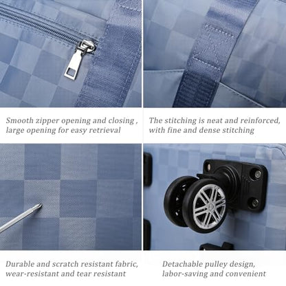 Expandable Foldable Duffel Bag Suitcases,Detachable Rolling Wheels,Rolling Duffle Bag with Wheels,Suitcase with Wheel,Carry on Luggage,Gift for Men Women Lightweight Suitcases (Blue) - color: Blue