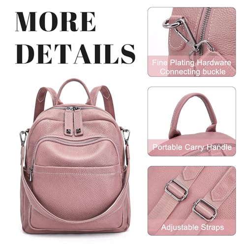BOYATU Genuine Leather Backpack Purse Women: Convertible Elegant Backpacks - color: 06 Medium-coral Pink